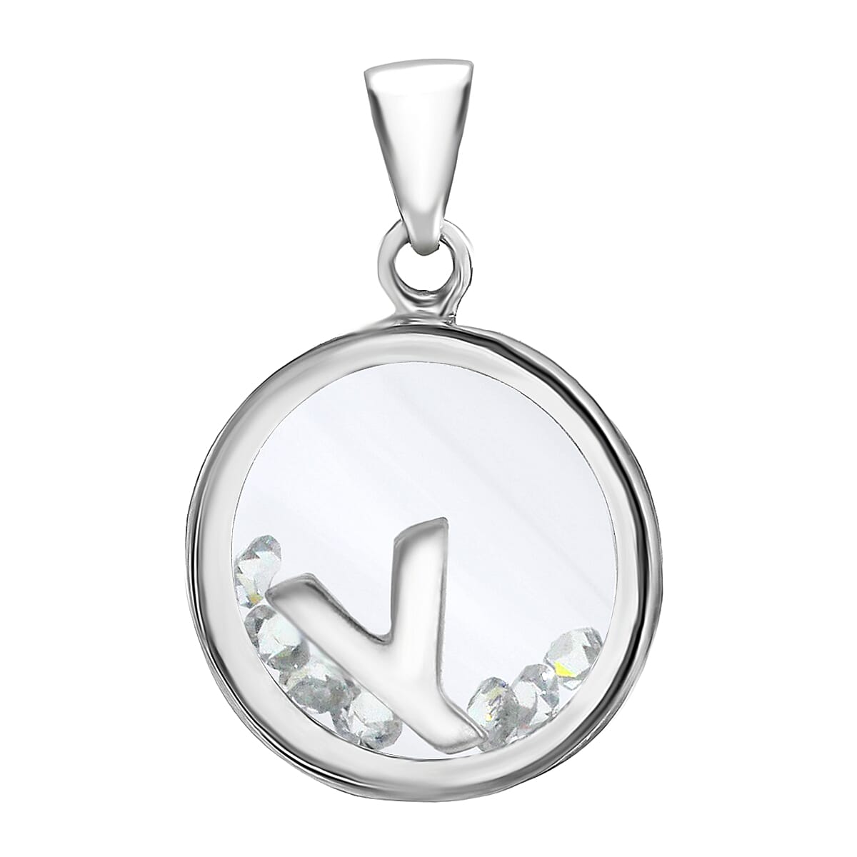 Y Initial Floating Case Pendant in Sterling Silver Cubic Zirconia 14mm x 22mm 7387543 0