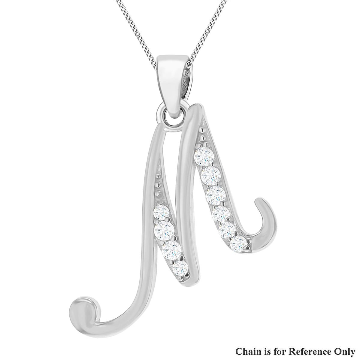 M Initial Pendant in Script Font in Sterling Silver Rhodium Plated Cubic Zirconia 16.5mm x 21.5mm 7384660 0