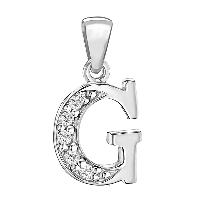 G Initial Pendant in Sterling Silver Rhodium Plated Cubic Zirconia 9.3mm x 18.9mm 7386914 1