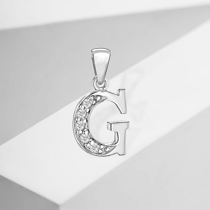 G Initial Pendant in Sterling Silver Rhodium Plated Cubic Zirconia 9.3mm x 18.9mm 7386914 2