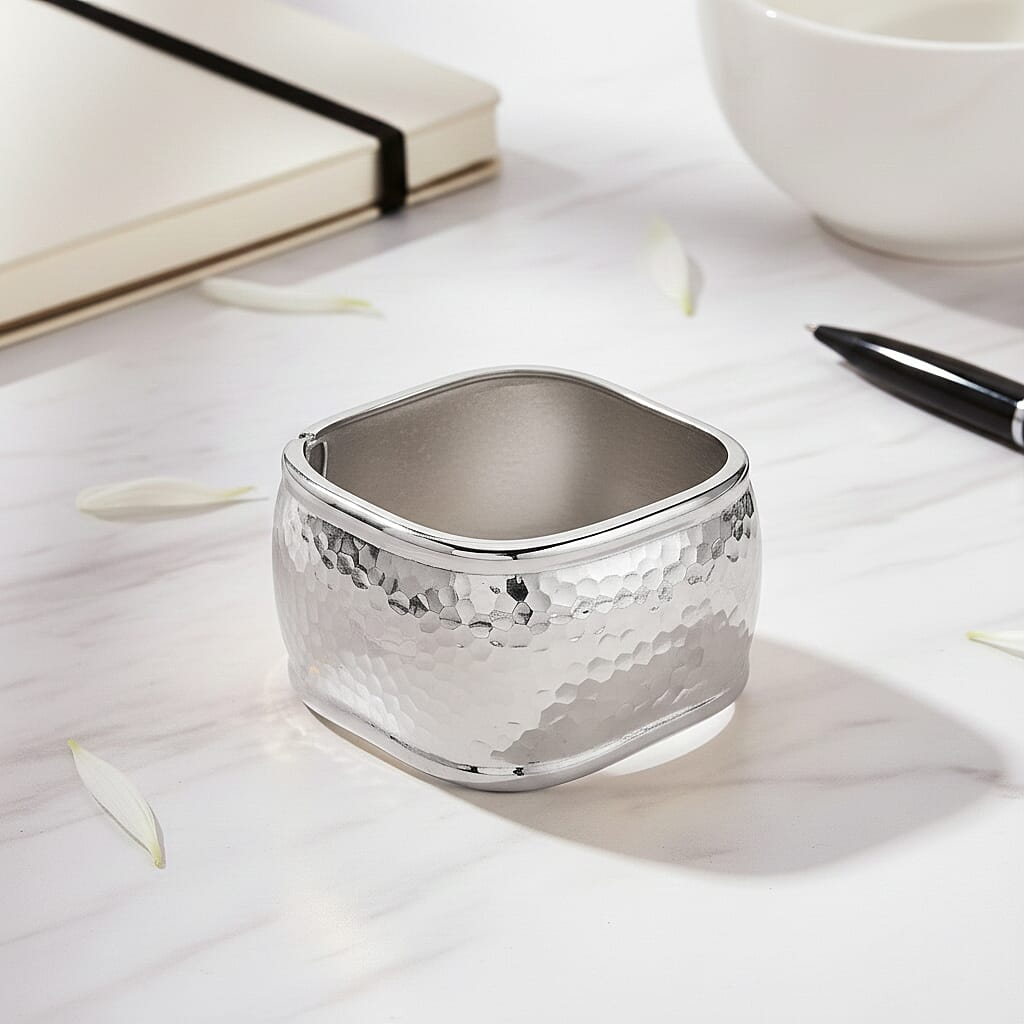 Openable Hammered Cuff Bangle With Hinged Mechanism, Size 7 8282647 2