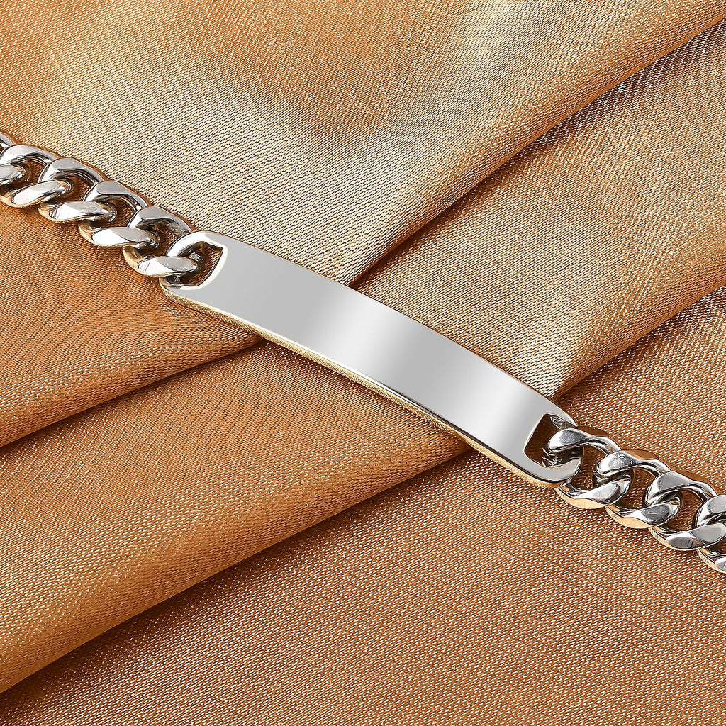 Rectangle Charm Stainless Steel Curb Bracelet (Size - 8)