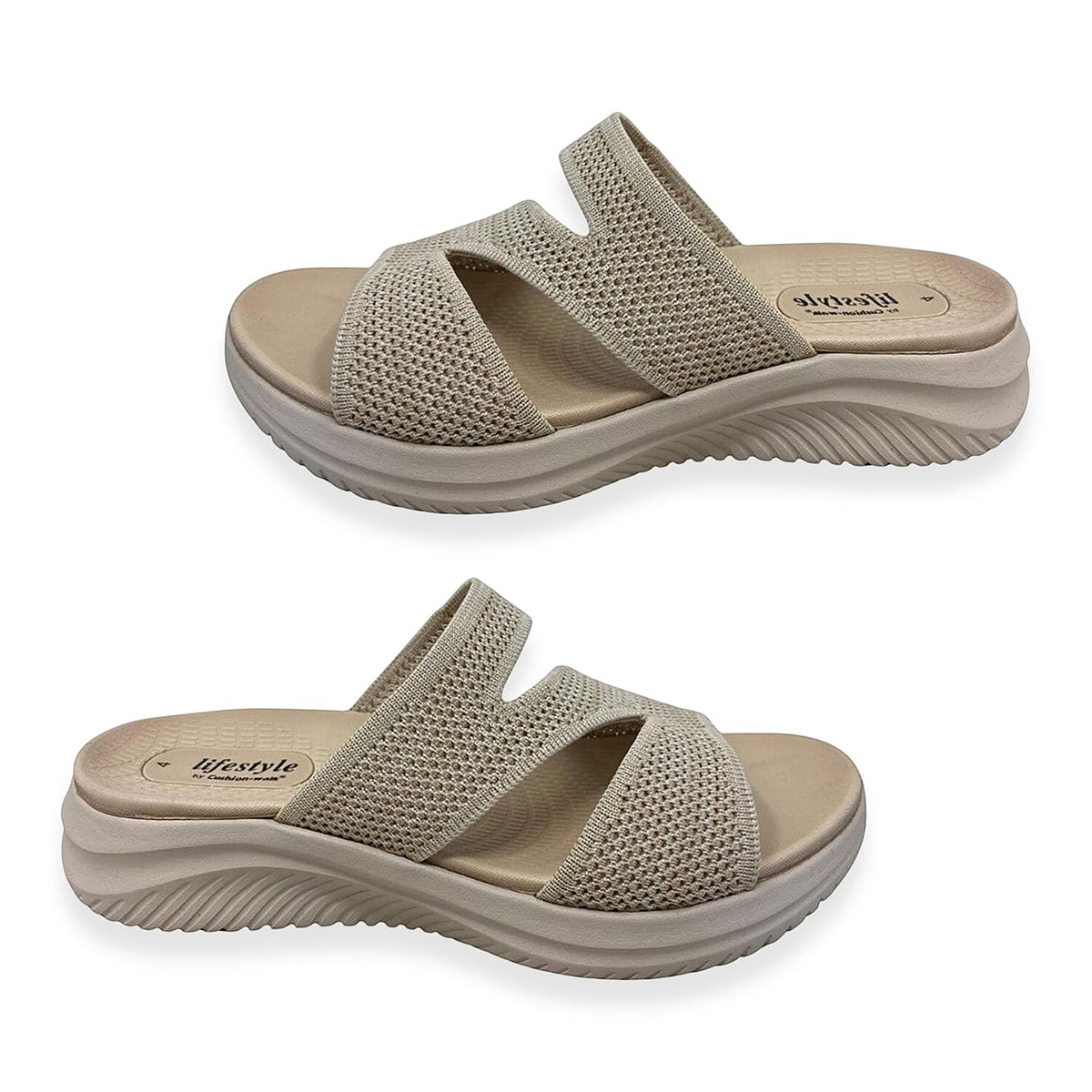Cushion Walk Lifestyle Collection Stretch Knit Slip-On Sandals With Extra Padding (Size 4) - Beige V32608586 1