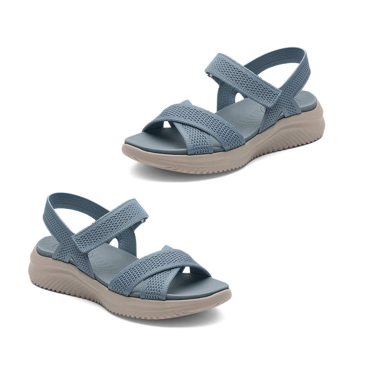 Cushion Walk Steph Lifestyle Collection Classic Stretch Knit Crossover Strap Sandals With Touch And Close Strap And Extra Padding (Size 4) - Blue V32651016 0