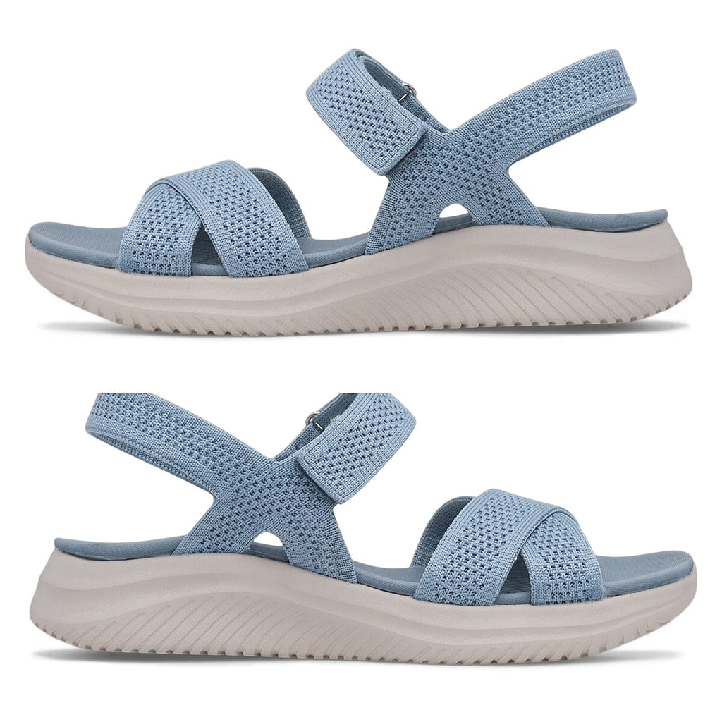 Cushion Walk Steph Lifestyle Collection Classic Stretch Knit Crossover Strap Sandals With Touch And Close Strap And Extra Padding (Size 4) - Blue
