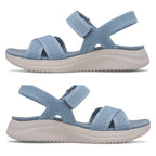 Cushion Walk Steph Lifestyle Collection Classic Stretch Knit Crossover Strap Sandals With Touch And Close Strap And Extra Padding (Size 4) - Blue
