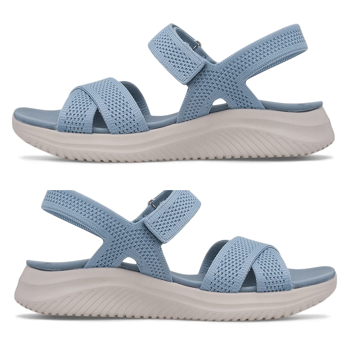 Cushion Walk Steph Lifestyle Collection Classic Stretch Knit Crossover Strap Sandals With Touch And Close Strap And Extra Padding (Size 4) - Blue V32651016 1