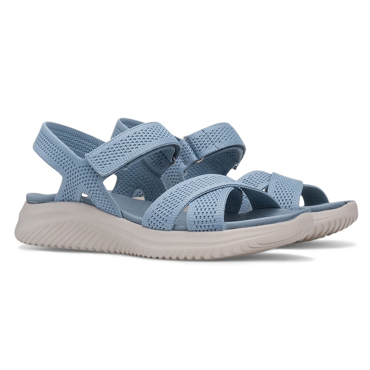 Cushion Walk Steph Lifestyle Collection Classic Stretch Knit Crossover Strap Sandals With Touch And Close Strap And Extra Padding (Size 4) - Blue V32651016 2