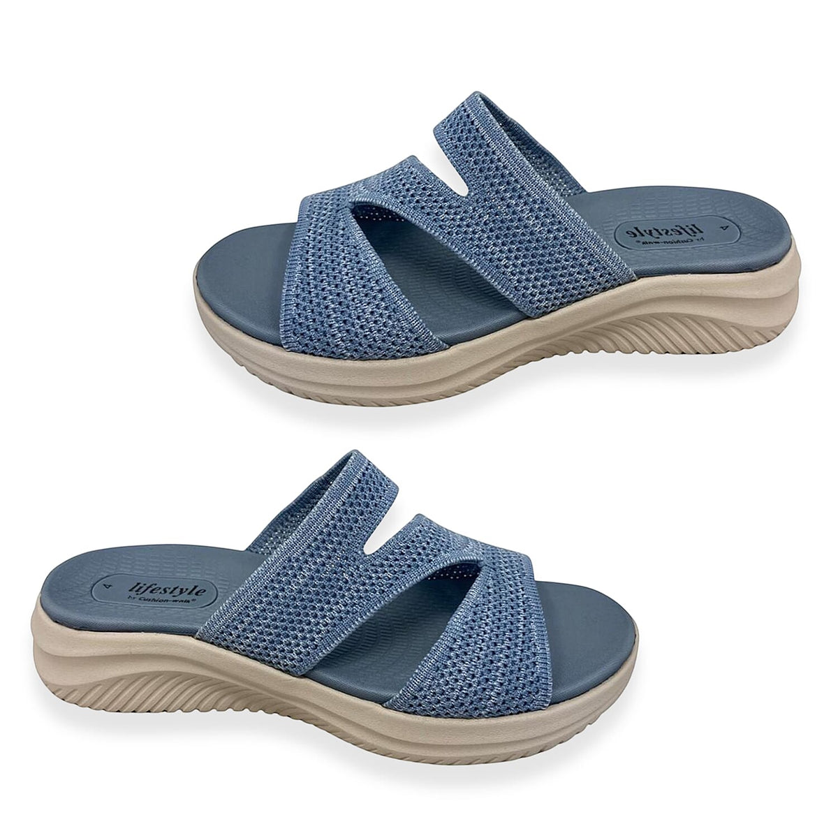 Cushion Walk Lifestyle Collection Stretch Knit Slip-On Sandals With Extra Padding (Size 4) - Blue V32635718 0