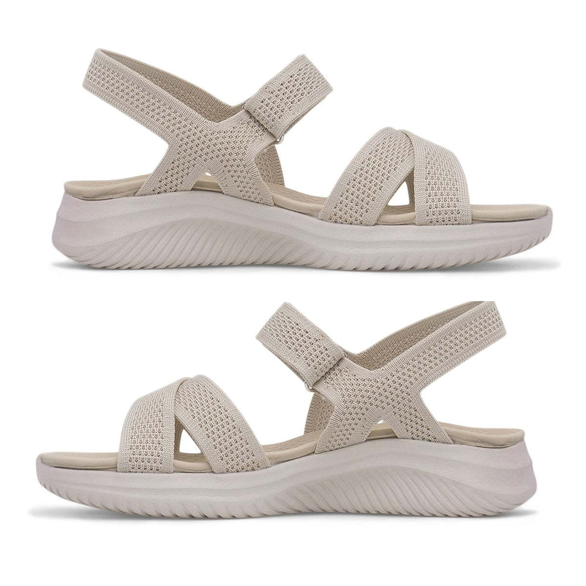 Cushion Walk Steph Lifestyle Collection Classic Stretch Knit Crossover Strap Sandals With Touch And Close Strap And Extra Padding (Size 5) - Beige V32651007 1