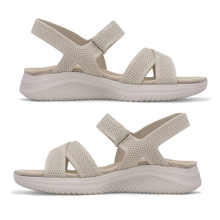Cushion Walk Steph Lifestyle Collection Classic Stretch Knit Crossover Strap Sandals With Touch And Close Strap And Extra Padding (Size 5) - Beige V32670006 2