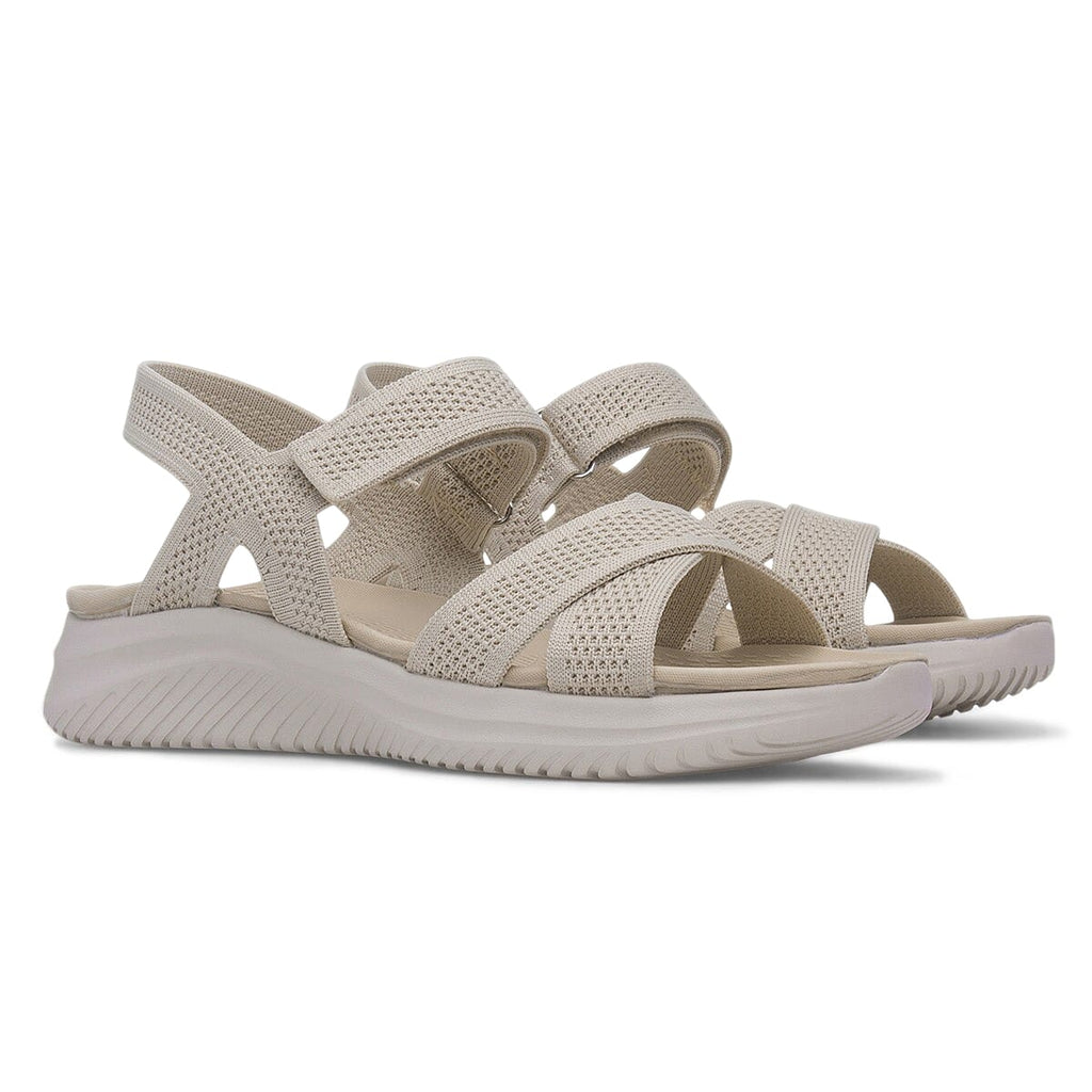 Cushion Walk Steph Lifestyle Collection Classic Stretch Knit Crossover Strap Sandals With Touch And Close Strap And Extra Padding (Size 5) - Beige