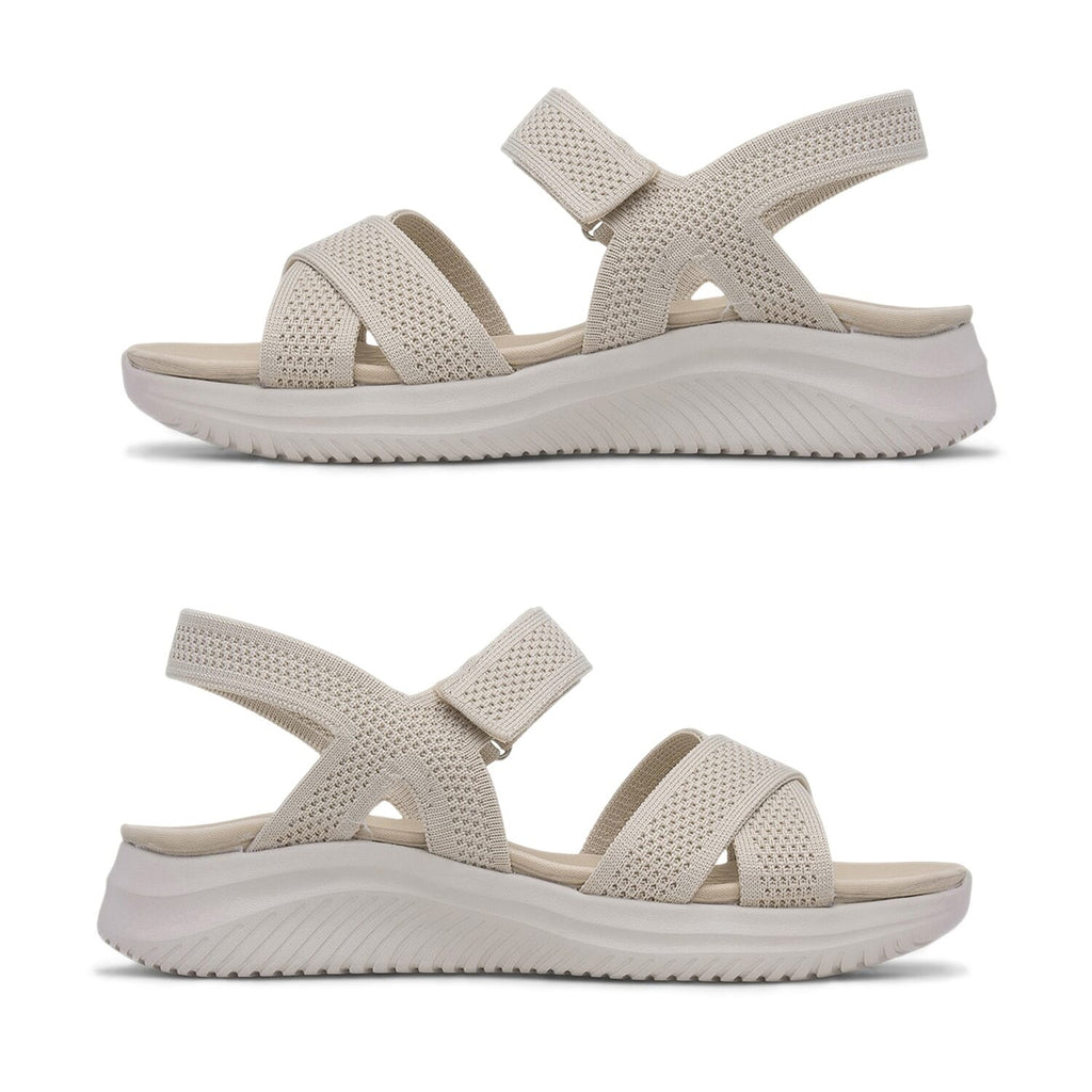 Cushion Walk Steph Lifestyle Collection Classic Stretch Knit Crossover Strap Sandals With Touch And Close Strap And Extra Padding (Size 5) - Beige