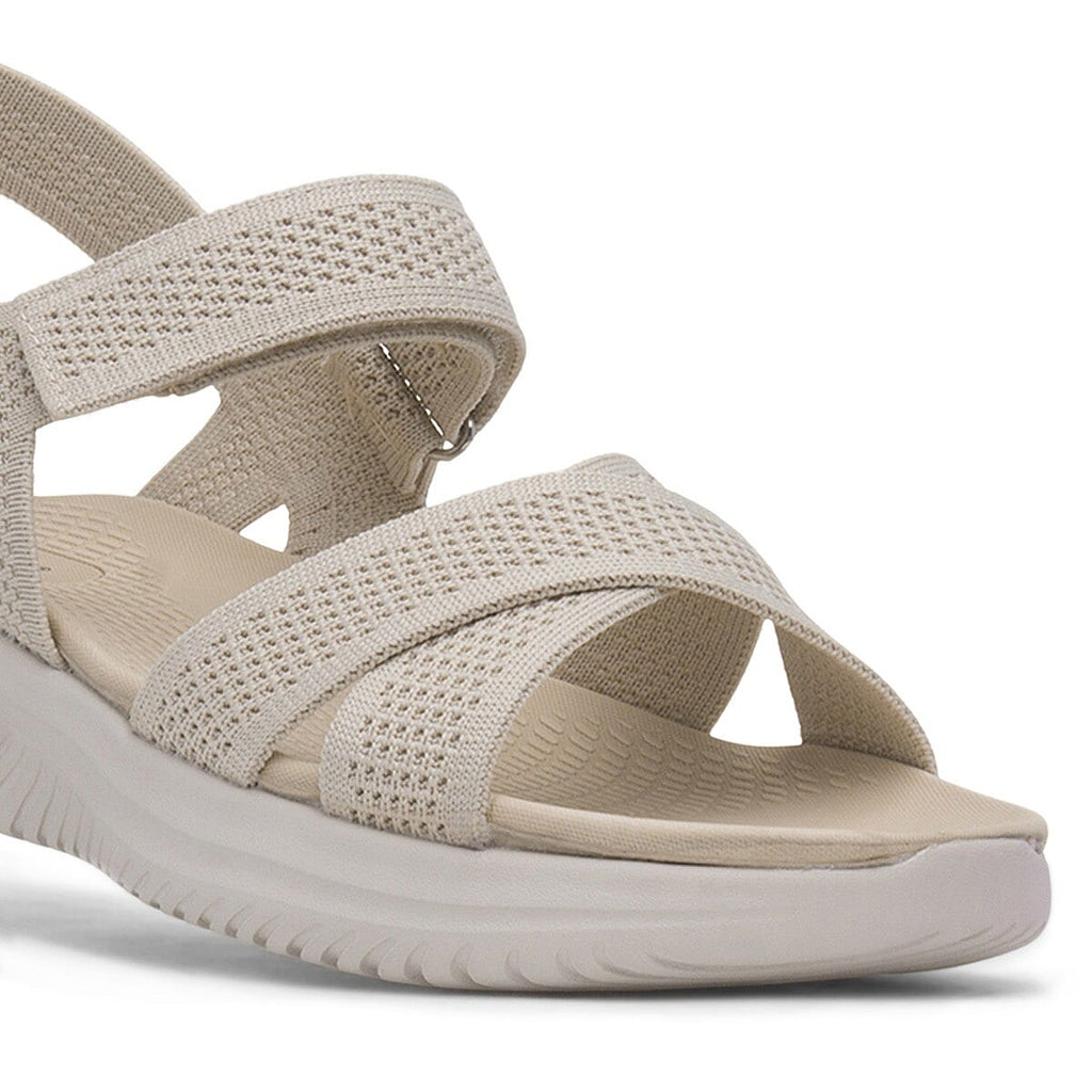 Cushion Walk Steph Lifestyle Collection Classic Stretch Knit Crossover Strap Sandals With Touch And Close Strap And Extra Padding (Size 5) - Beige