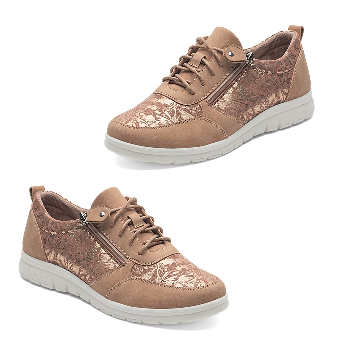 Cushion Walk Teri Ladies Multi Textured Laced Slip-On Design Sneakers With Removable Active Comfort Insole And Side Zip (Size 4) - Rose V32635743 0