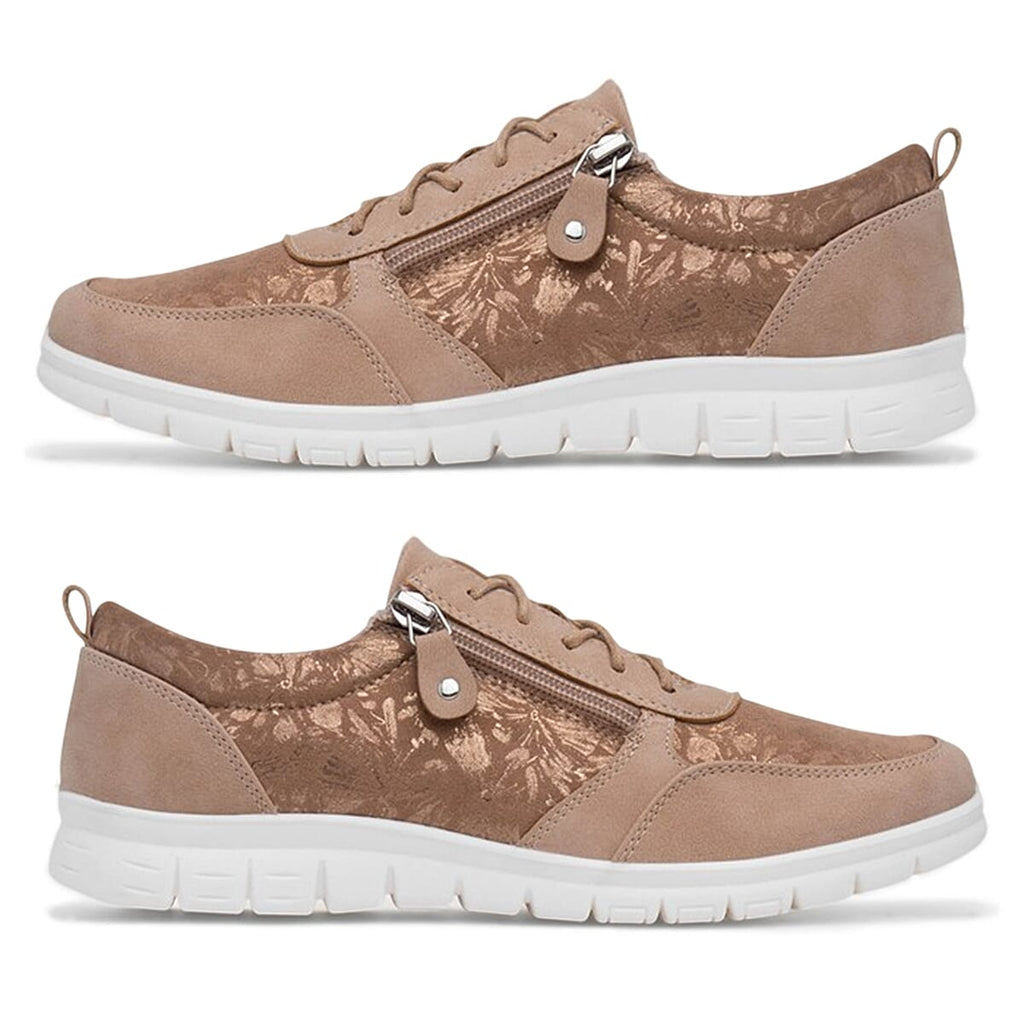 Cushion Walk Teri Ladies Multi Textured Laced Slip-On Design Sneakers With Removable Active Comfort Insole And Side Zip (Size 4) - Rose