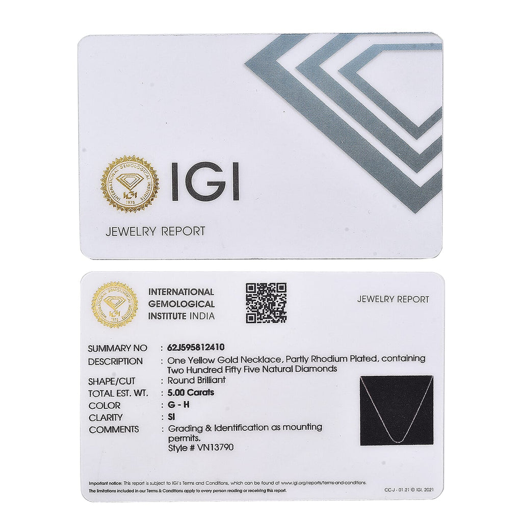Customer Special Order IGI Certified Iliana18K Yellow Gold  (SI-G-H) White Diamond Tennis Necklace (Size -18) 5.00 Ct