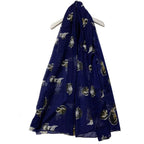 Lightweight Soft Cat Pattern Scarf - Navy