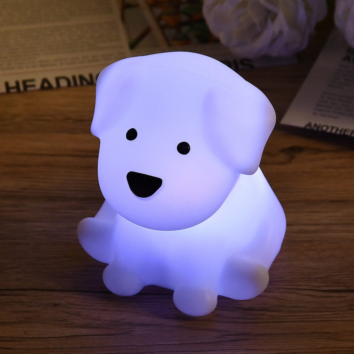 Cute Dog Silicone Colour-Changing Rechargeable Night Light - White 8083898 2