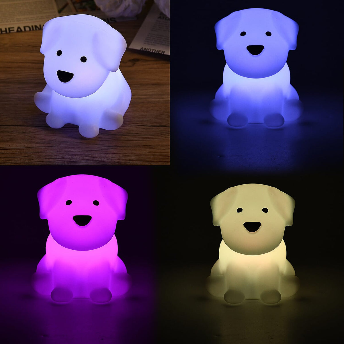 Cute Dog Silicone Colour-Changing Rechargeable Night Light - White 8083898 3