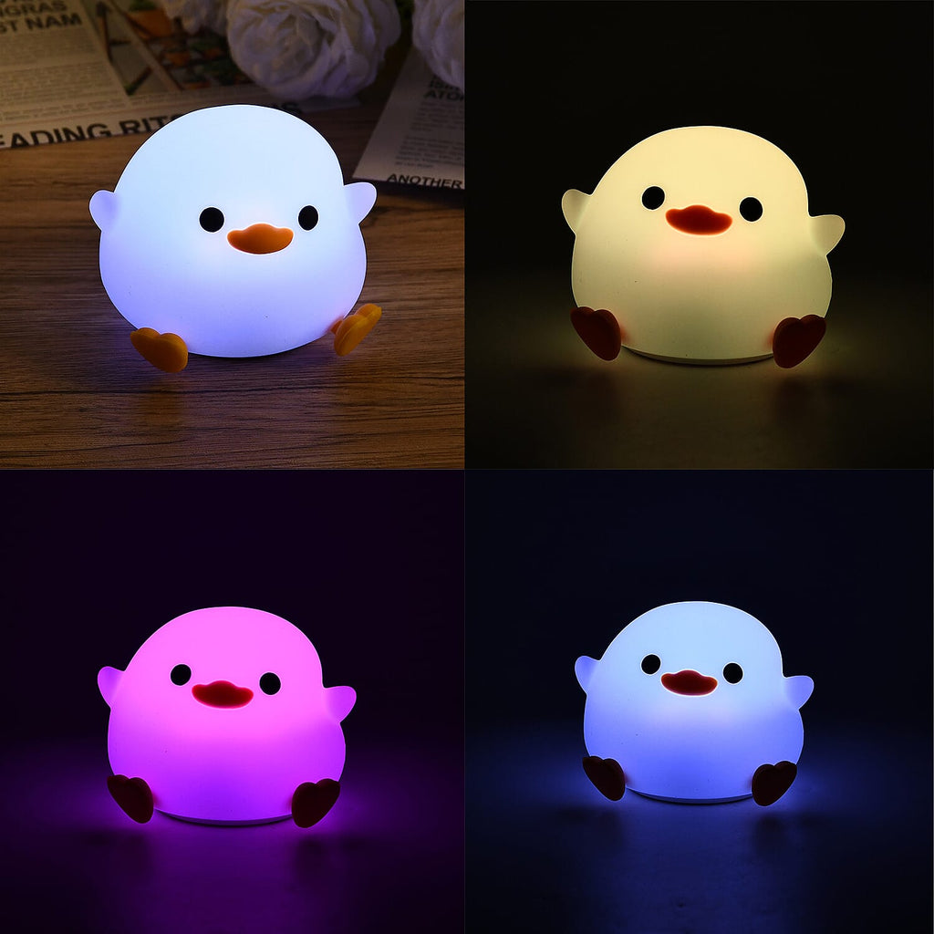 Cute Duck Silicone Color-Changing Rechargeable Night Light - Yellow & White