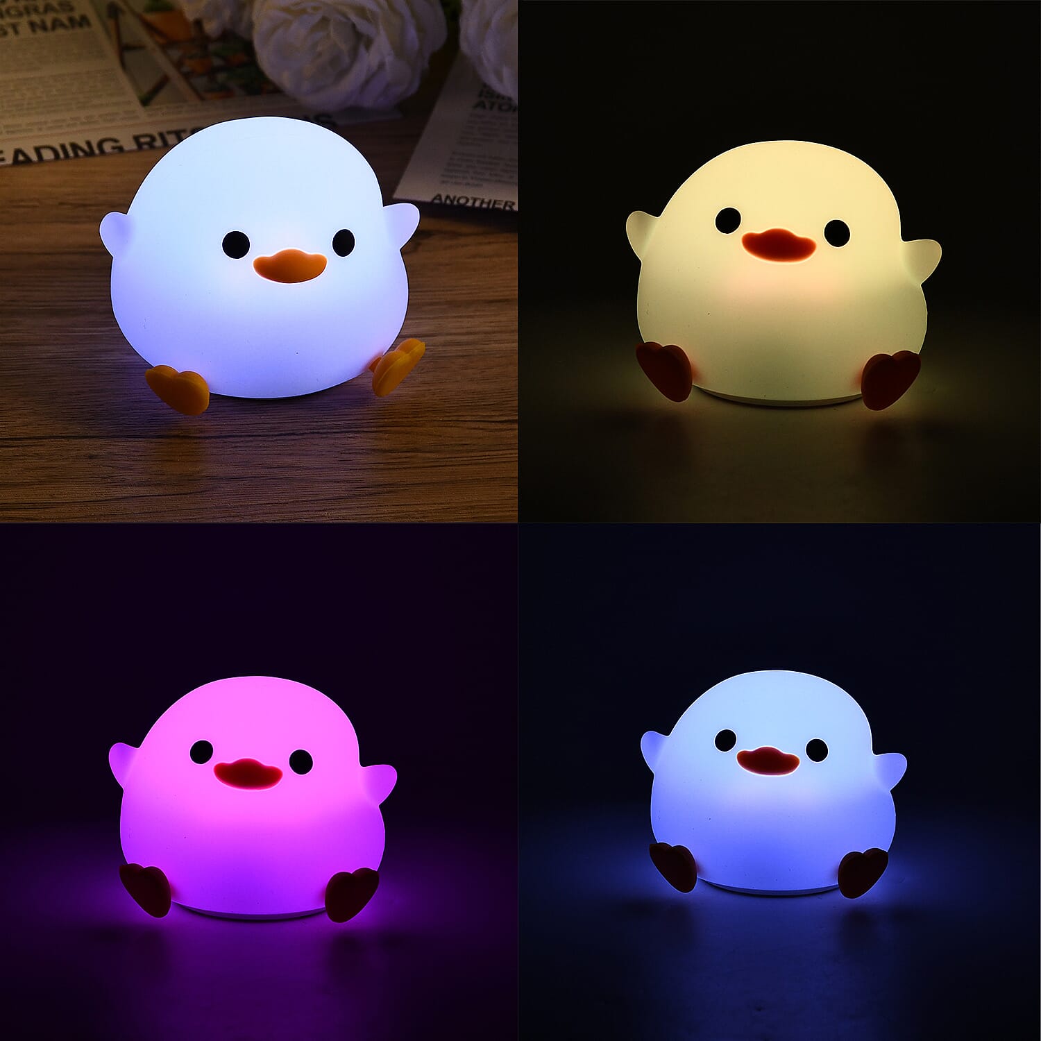 Cute Duck Silicone Colour-Changing Rechargeable Night Light - Yellow and White 8083863 2