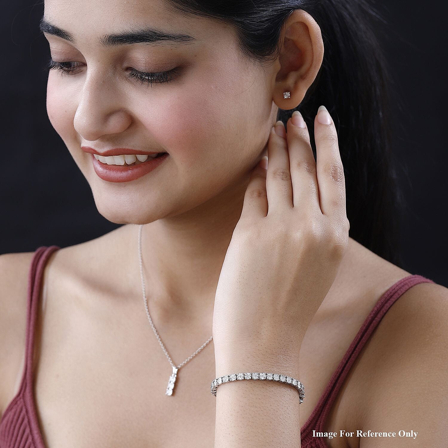 3 Piece Set - Diamond (0.250ct) Box Bracelet (Size 6.5), Earrings and Pendant in Platinum Overlay Sterling Silver V32517630 4