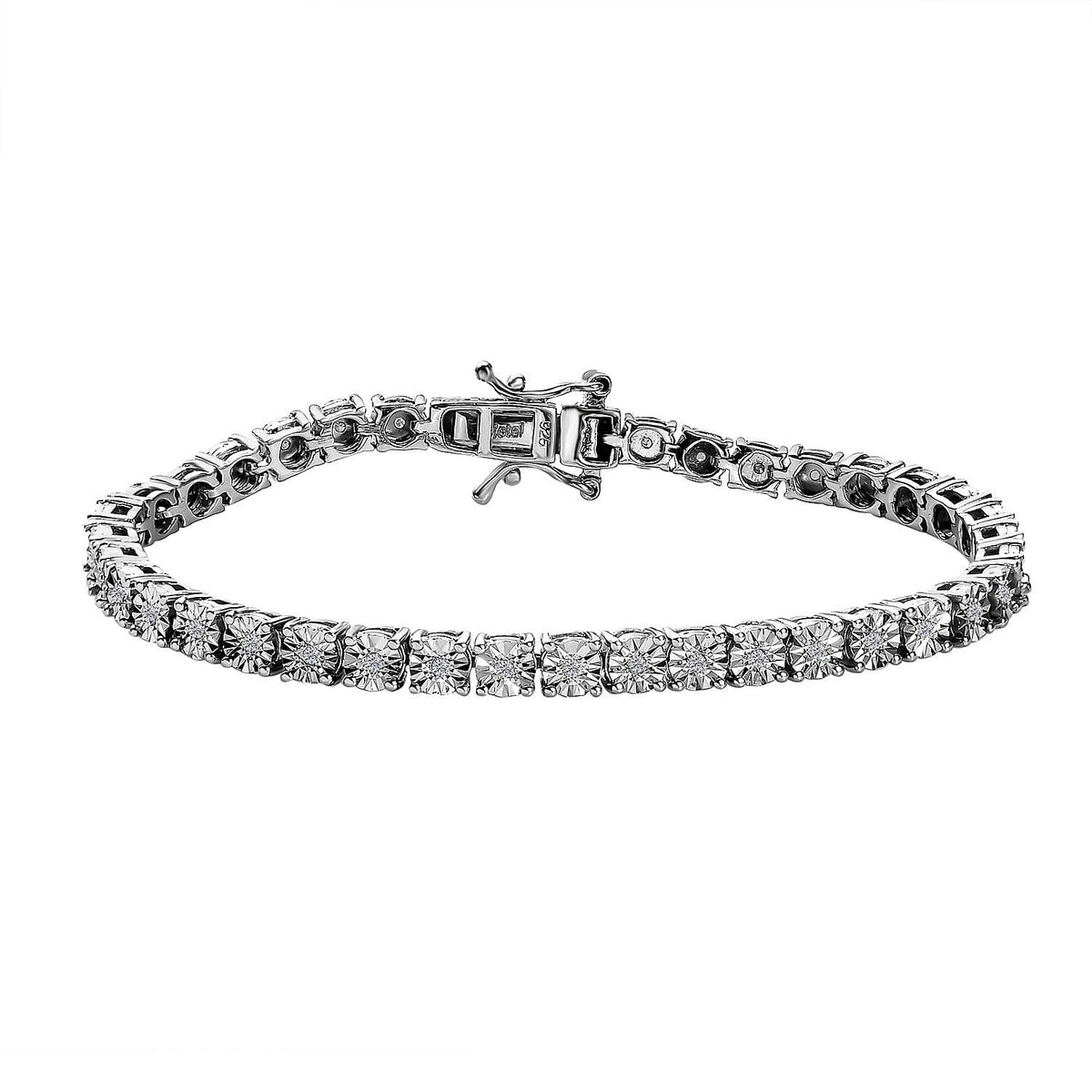 3 Piece Set - Diamond (0.250ct) Box Bracelet (Size 6.5), Earrings and Pendant in Platinum Overlay Sterling Silver V32517630 5