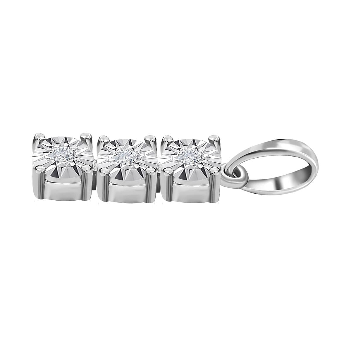 3 Piece Set - Diamond (0.250ct) Box Bracelet (Size 6.5), Earrings and Pendant in Platinum Overlay Sterling Silver V32517630 10
