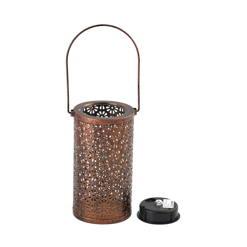 Copper Effect Outdoor Decor Luxury Solar Lantern (Size 20x11x11 cm) - Beige - Creates Ambient Soft Light At Night