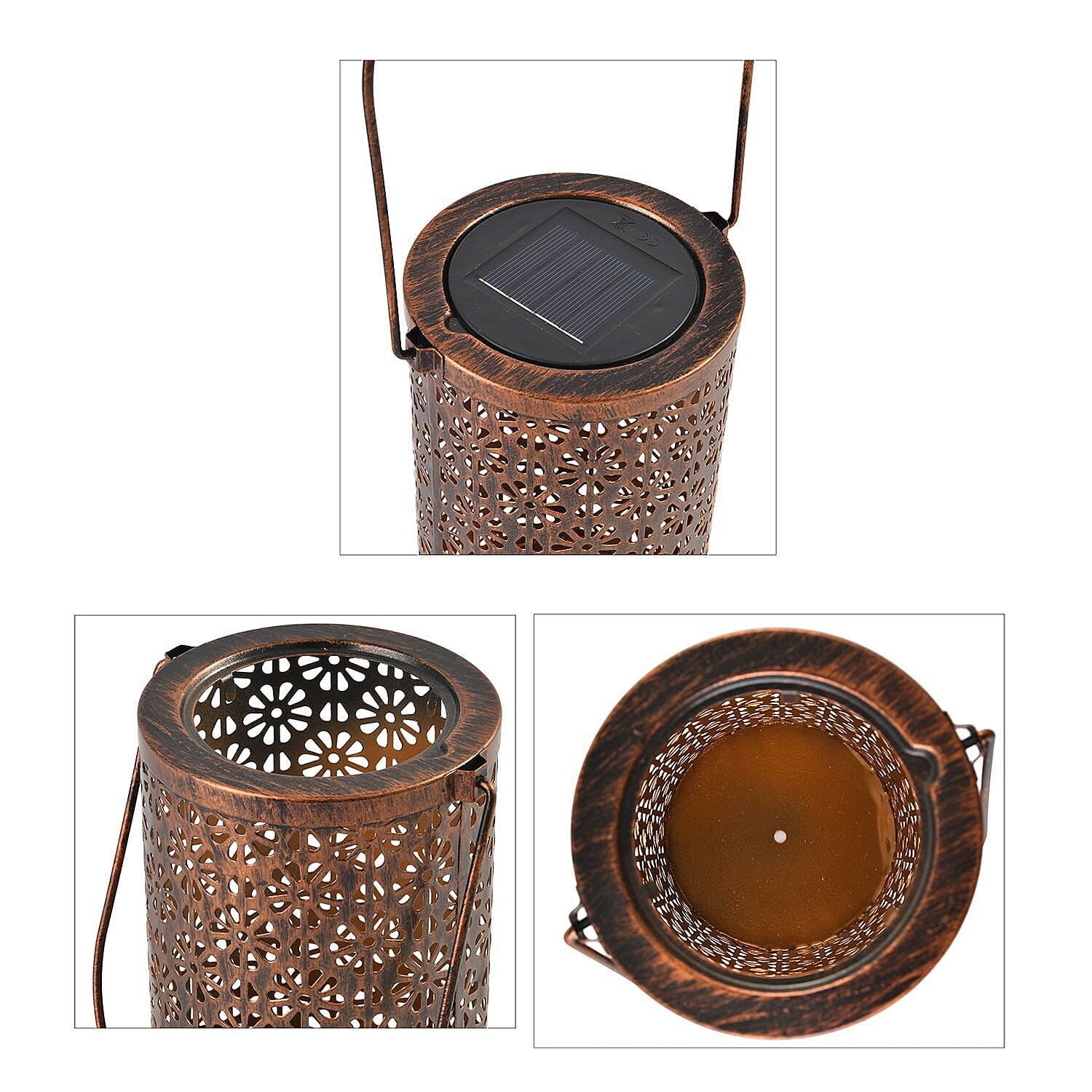 Copper Effect Outdoor Decor Luxury Solar Lantern (Size 20x11x11 cm) - Beige - Creates Ambient Soft Light At Night 7231653 6