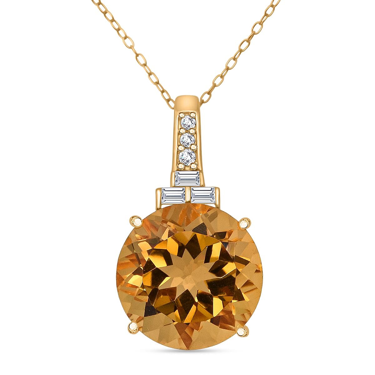 D'Joy 10 Ct. Citrine, Moissanite Pendant with Chain (Size 20) with Lobster Clasp in 18K Vermeil Yellow Gold Plated &amp; Rhodium Overlay Sterling Silver 4428963 0