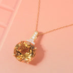 D'Joy Citrine & Moissanite Pendant with Chain (Size 20) with Lobster Clasp in 18K Vermeil Yellow Gold Plated & Rhodium Overlay Sterling Silver 10.22 Ct.
