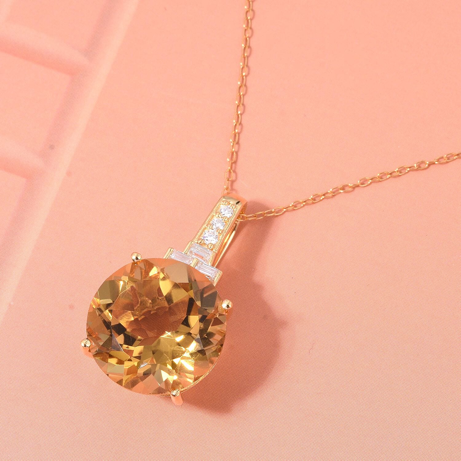 D'Joy 10 Ct. Citrine, Moissanite Pendant with Chain (Size 20) with Lobster Clasp in 18K Vermeil Yellow Gold Plated &amp; Rhodium Overlay Sterling Silver 4428963 2