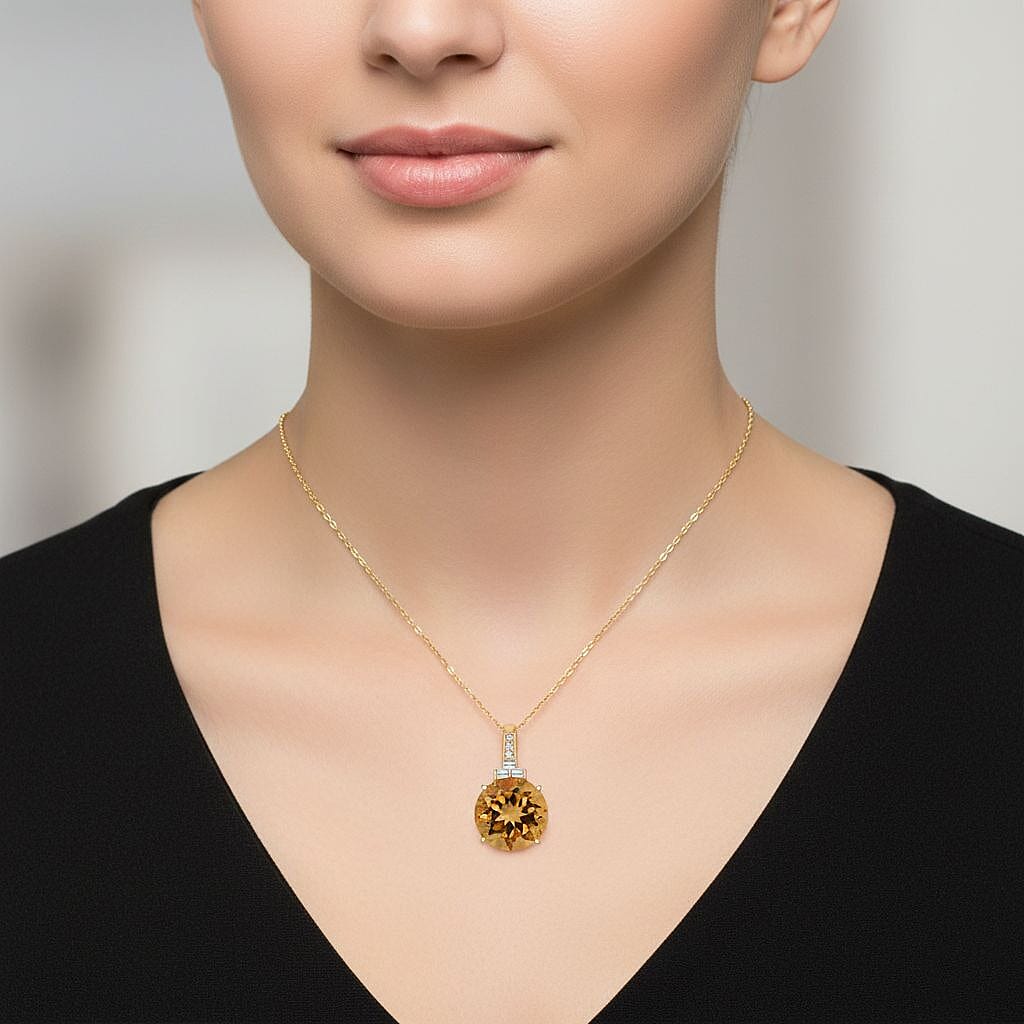 D'Joy 10 Ct. Citrine, Moissanite Pendant with Chain (Size 20) with Lobster Clasp in 18K Vermeil Yellow Gold Plated &amp; Rhodium Overlay Sterling Silver 4428963 3