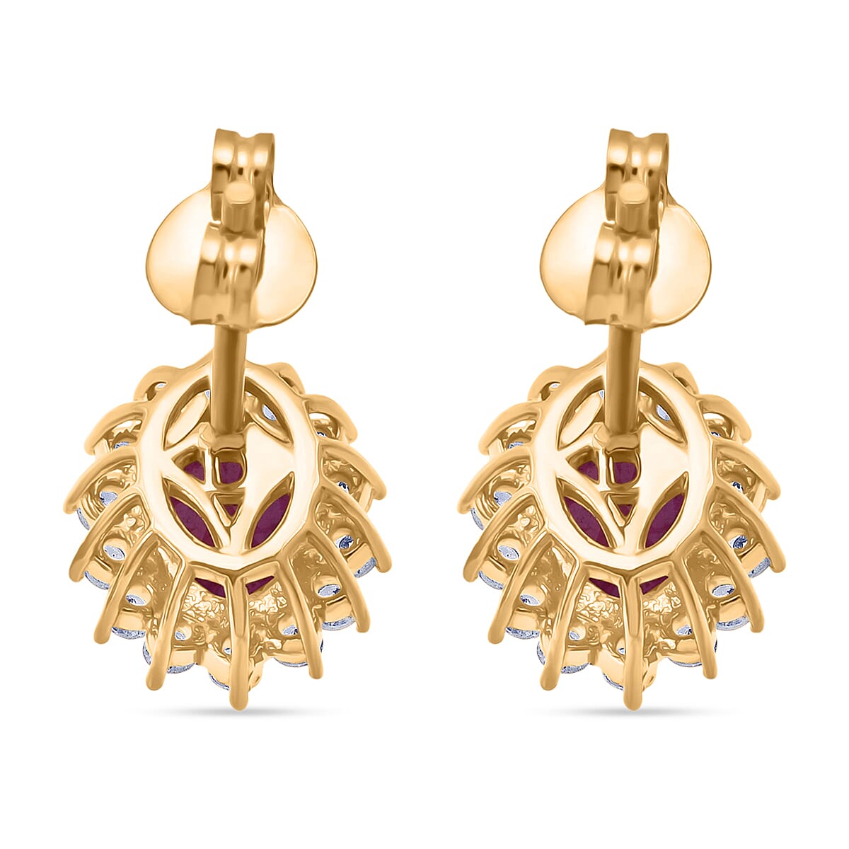 D'Joy AAA African Ruby &amp; White Zircon Oval Cut Halo Earring with Push Back in Yellow Gold Plated Sterling Silver 2.92 Ct. 8448309 3