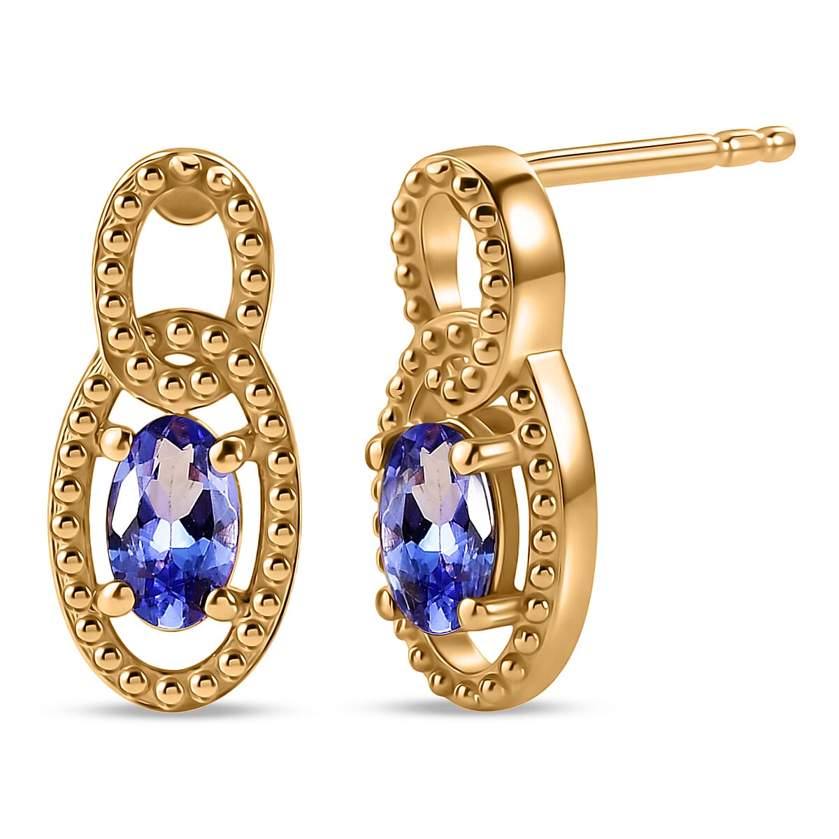 D'Joy - AAA Tanzanite Solitaire Stud Push Post Earring in Yellow Gold Plated Sterling Silver 8572378 0