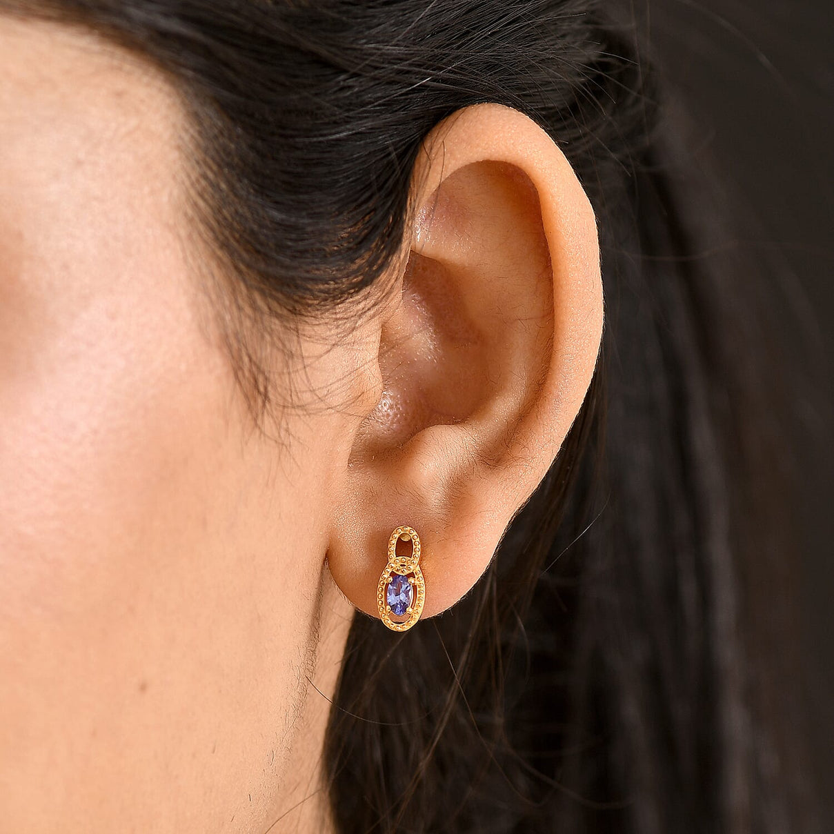 D'Joy - AAA Tanzanite Solitaire Stud Push Post Earring in Yellow Gold Plated Sterling Silver 8572378 2