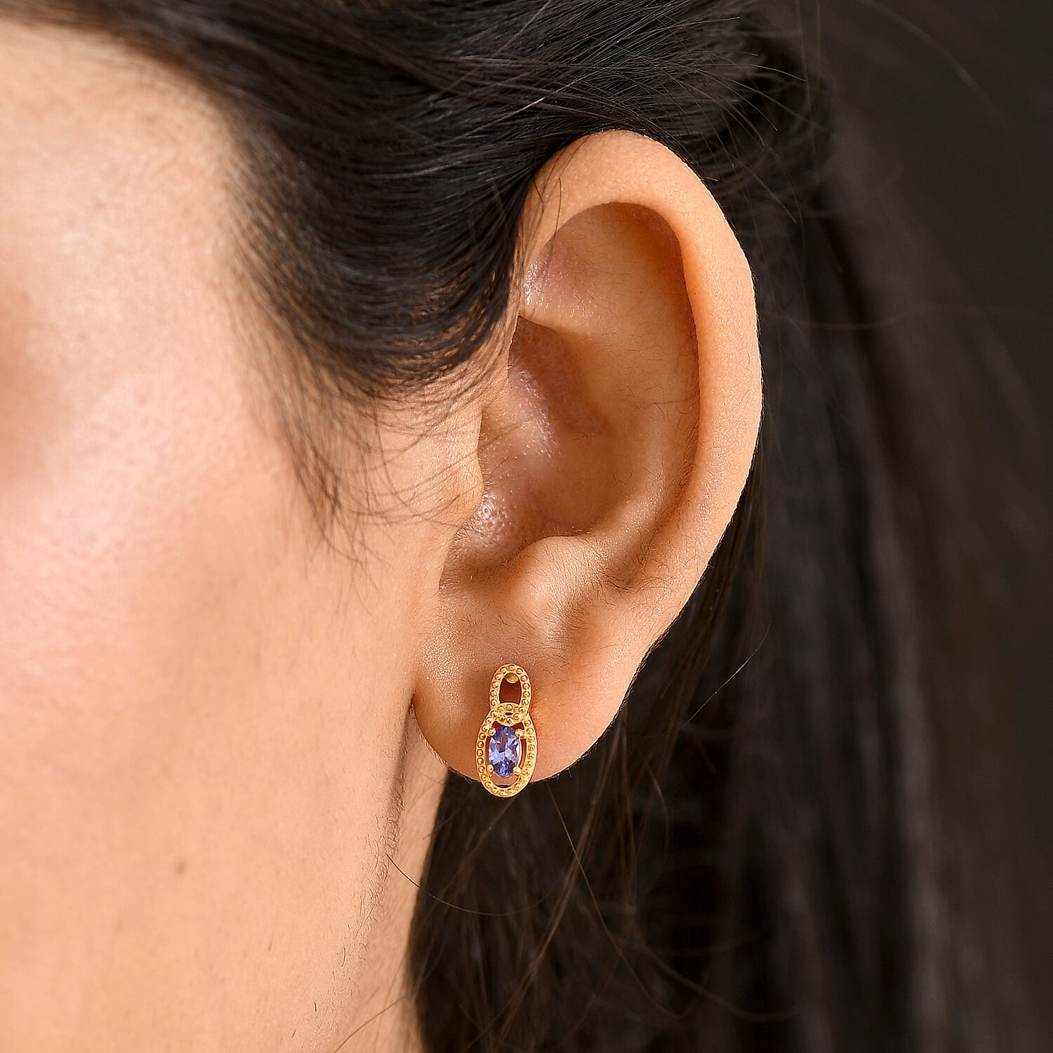 D'Joy - AAA Tanzanite Solitaire Stud Push Post Earring in Yellow Gold Plated Sterling Silver 8572378 2