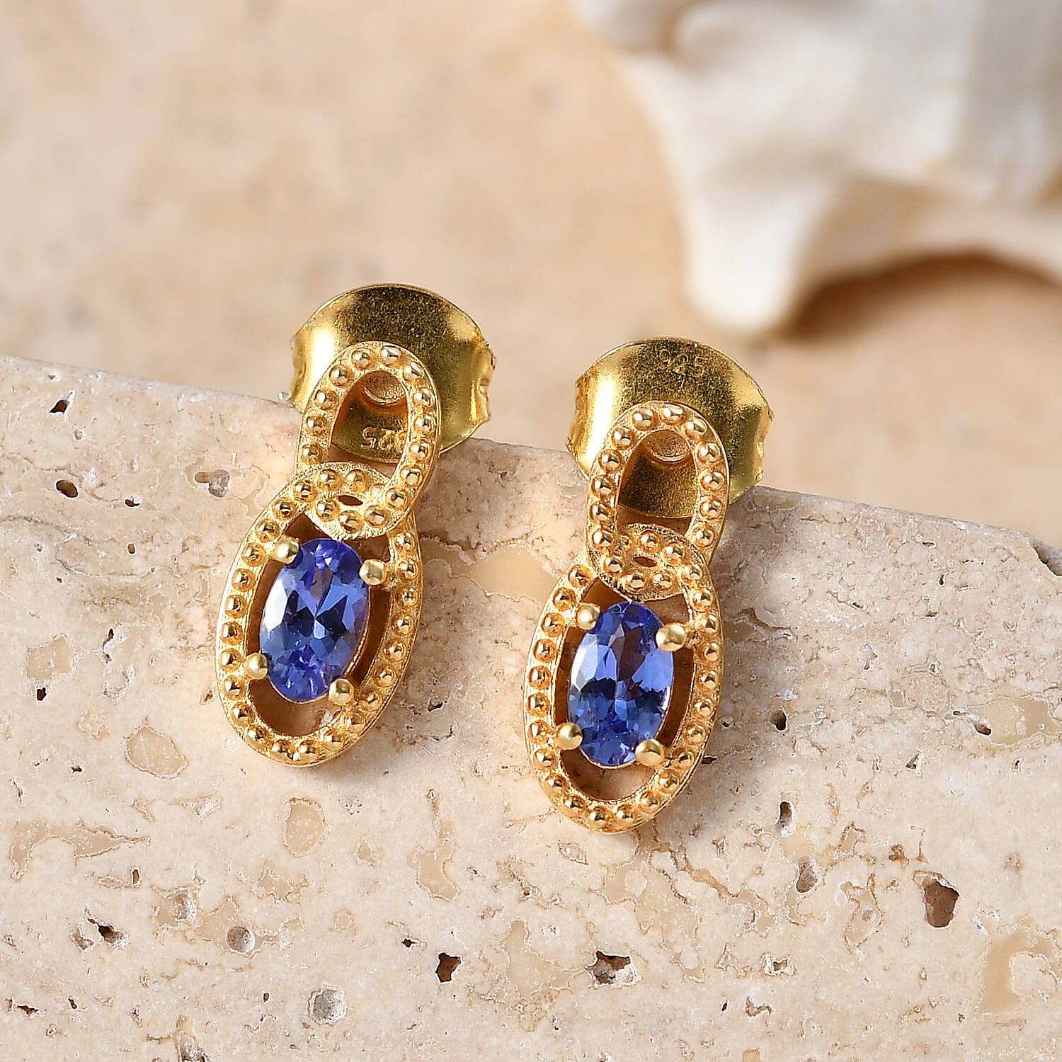 D'Joy - AAA Tanzanite Solitaire Stud Push Post Earring in Yellow Gold Plated Sterling Silver 8572378 3