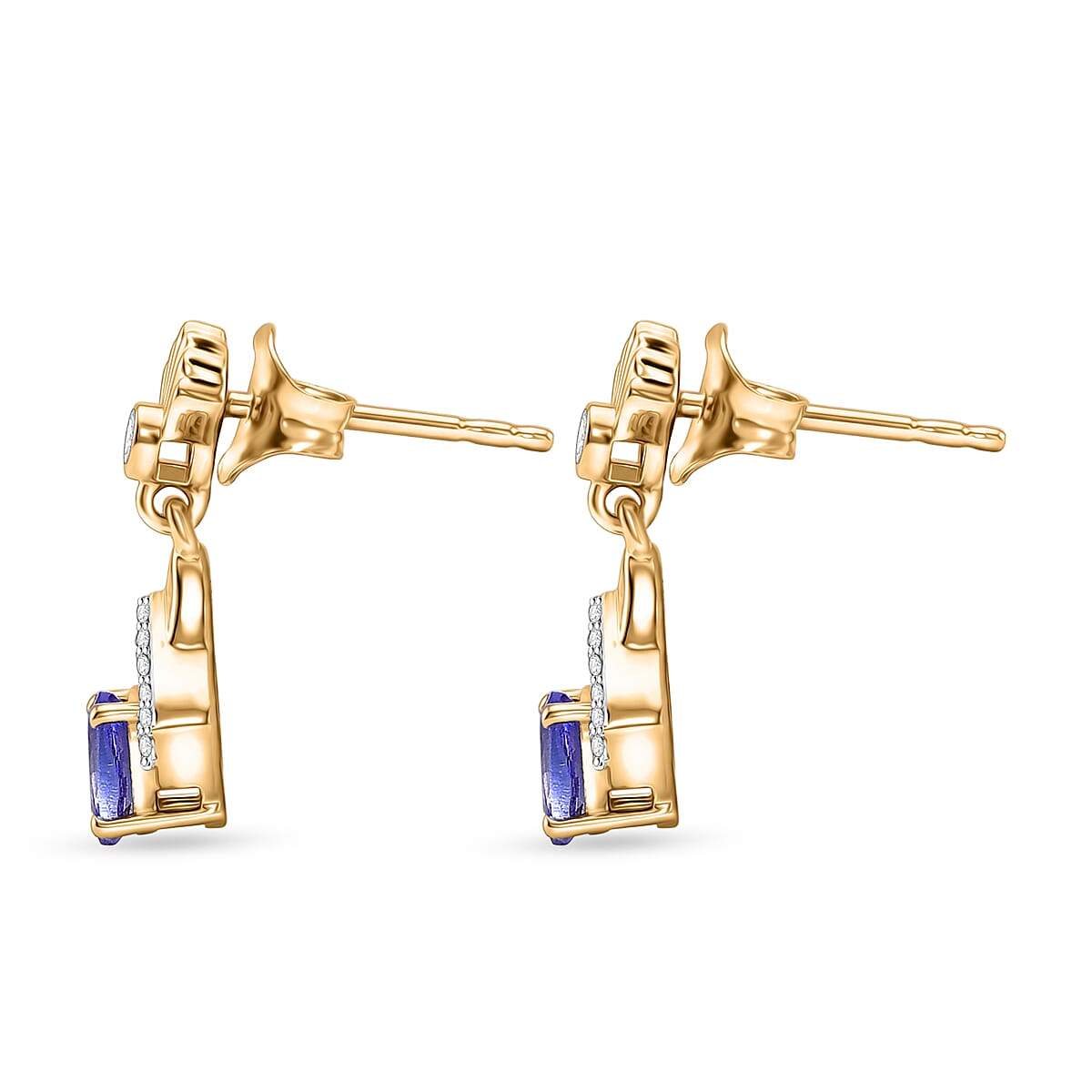 D'Joy - AAA Tanzanite &amp; White Zircon Dangling Earring with Push Post in Yellow Gold Plated Sterling Silver 8572269 4