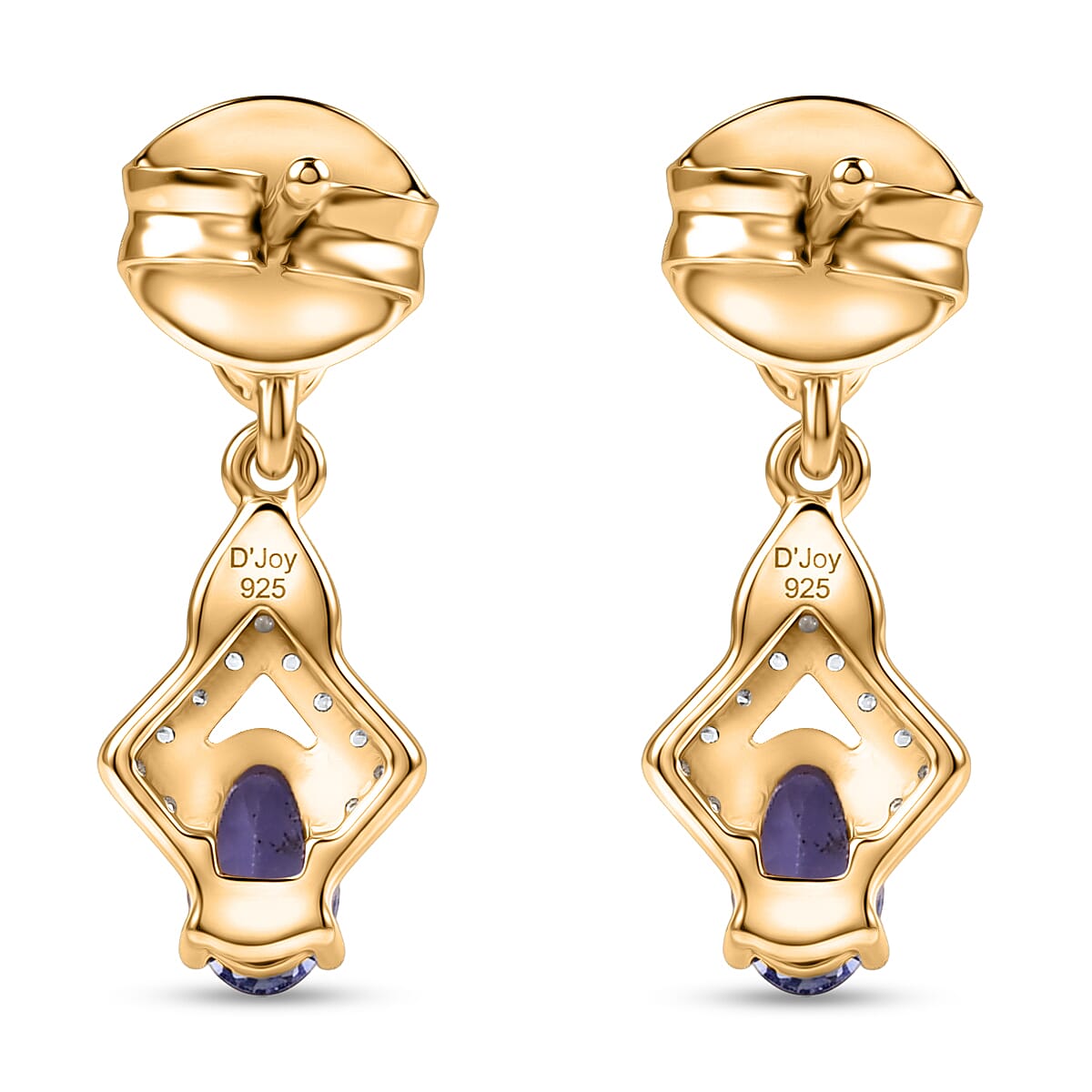 D'Joy - AAA Tanzanite &amp; White Zircon Dangling Earring with Push Post in Yellow Gold Plated Sterling Silver 8572269 5