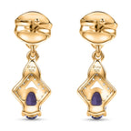 D'Joy - AAA Tanzanite & White Zircon Dangling Earring with Push Post in Yellow Gold Plated Sterling Silver