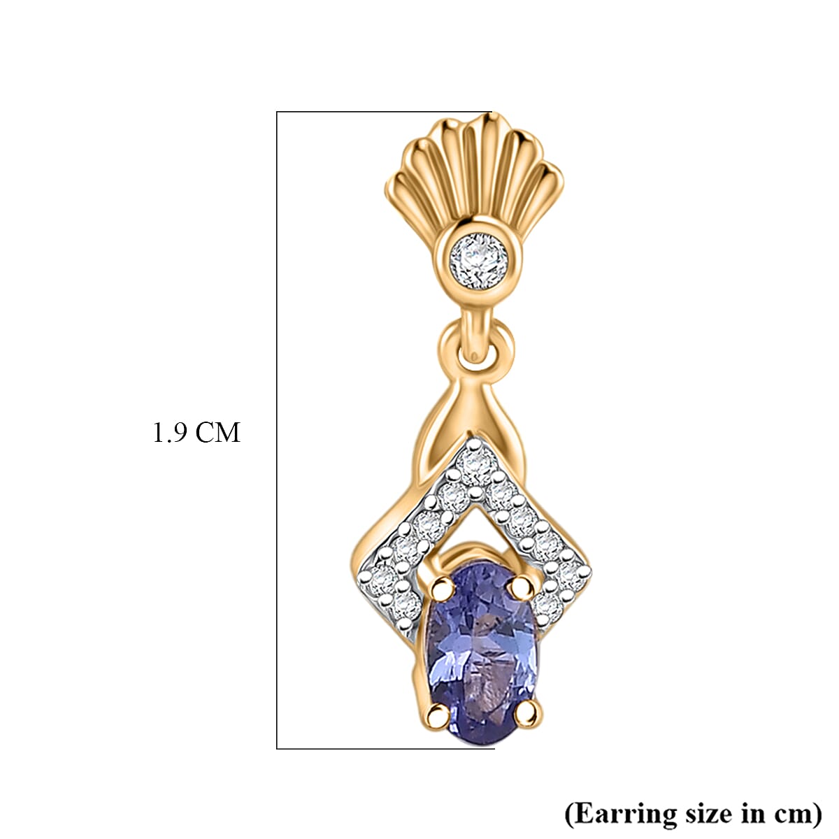 D'Joy - AAA Tanzanite &amp; White Zircon Dangling Earring with Push Post in Yellow Gold Plated Sterling Silver 8572269 6