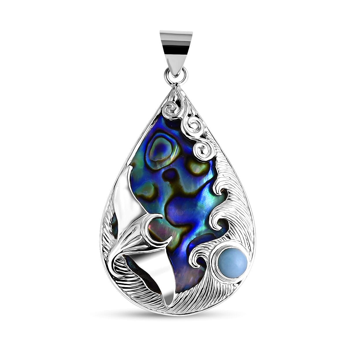 Royal Bali Collection - Abalone Shell &amp; Larimar Pendant Sterling Silver 2.43 Ct, Silver Wt. 5.27 Gms. 8285771 0