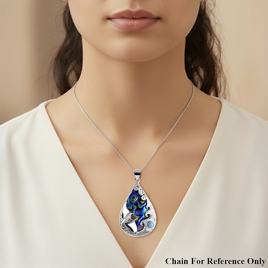 Royal Bali Collection - Abalone Shell &amp; Larimar Pendant Sterling Silver 2.43 Ct, Silver Wt. 5.27 Gms. 8285771 2