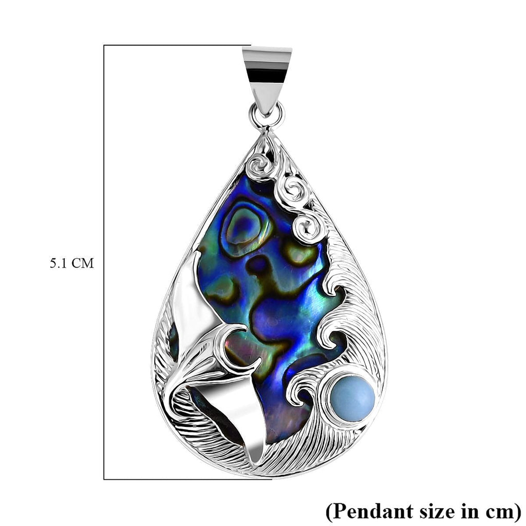Royal Bali Collection - Abalone Shell & Larimar Pendant Sterling Silver 2.43 Ct, Silver Wt. 5.27 Gms.
