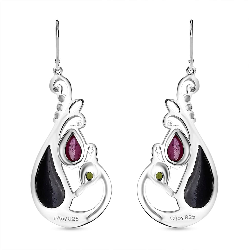 Royal Bali Collection - D'Joy Abalone Shell, Natural Chrome Diopside & African Ruby Earring with Hook in Sterling Silver 3.47 Ct.