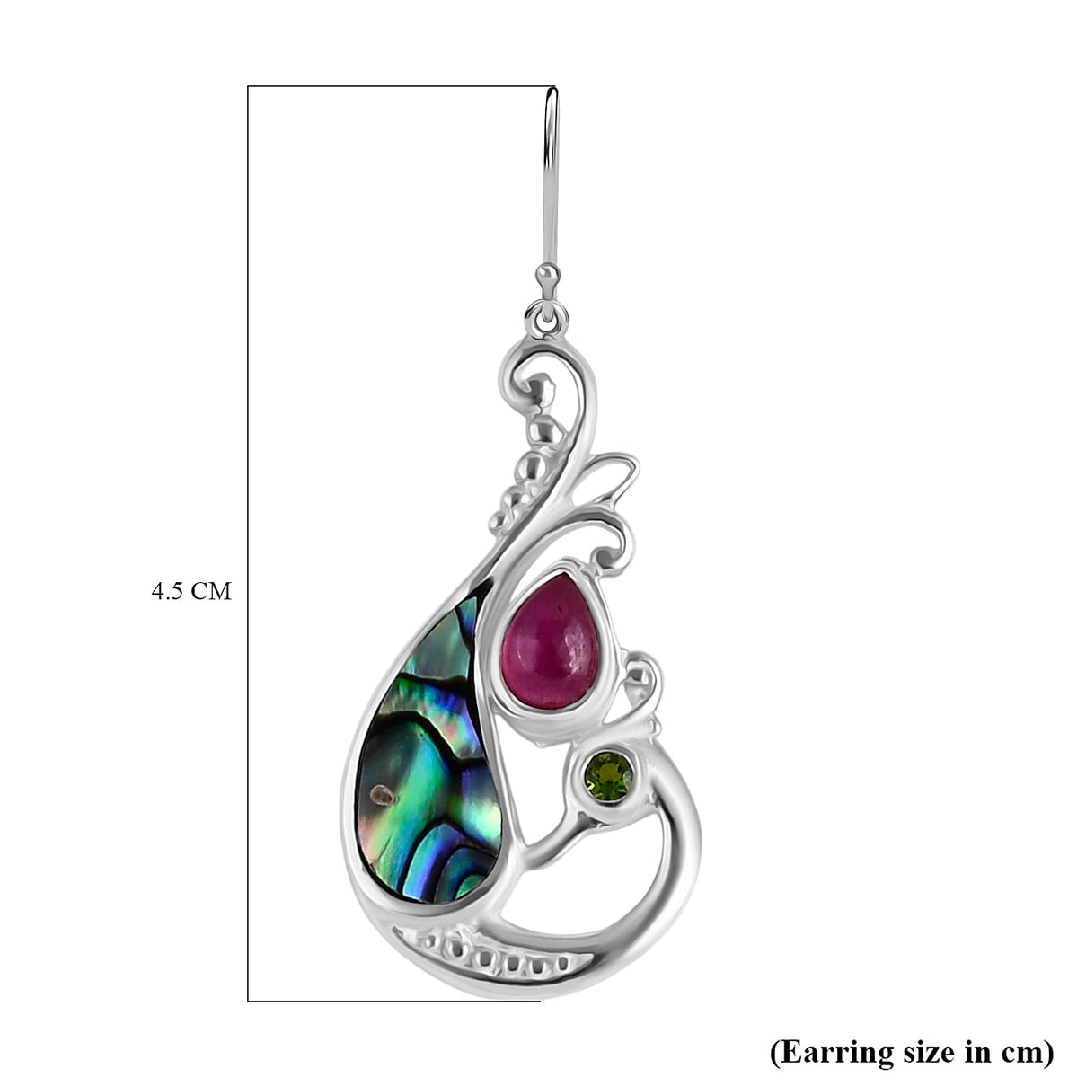 Royal Bali Collection - D'Joy Abalone Shell, Natural Chrome Diopside &amp; African Ruby Earring with Hook in Sterling Silver 3.47 Ct. 8286506 5
