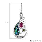 Royal Bali Collection - D'Joy Abalone Shell, Natural Chrome Diopside & African Ruby Earring with Hook in Sterling Silver 3.47 Ct.
